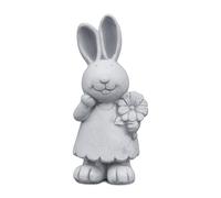 gartendekoparadies.de Statuette de lapin avec fleur en pierre, gris, béton blanc, 50 cm, 15 kg, résistante au gel, décoration de jardin pour le printemps et Pâques