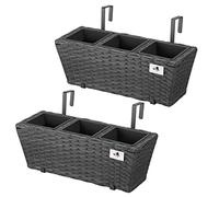 Jardinières En Résine Tressée Gartenfreude Avec Support Et Trois Compartiments En Plastique, De Couleur Anthracite, 2 Pièces, 47 anthracite