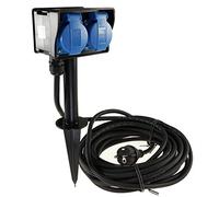 Gartensteckdose mit Erdspieß, 2-fach, 10m Kabel