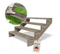 Gartenwelt Riegelsberger Escalier de terrasse Largeur 120 cm Escalier avec 4 marches Hauteur de l'étage 72 cm Bois massif pin imprégné sous pression Kit complet de joues, planches et vis Vert