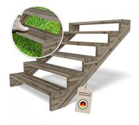 Gartenwelt Riegelsberger Escalier de terrasse Largeur 120 cm Escalier avec 6 marches Hauteur d'étage 106 cm En pin massif imprégné sous pression Kit complet de joues, planches et vis Vert