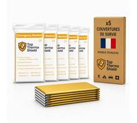Gartiam Top Therma Shield - Lot de 5 Couverture de Survie Réutilisable 160x210cm, Couverture Thermique, Couverture Survie Imperméable Coupe-Vent 90% Chaleur Retenue, Couverture de Survie Individuelle