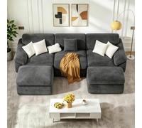 GartistGo Canapé Modulable 3 Places avec Méridiennes Mobiles, Canapé d'angle Convertible 239 cm, Canapé Compressé sans Assemblage, Sofa Bou onfortable, Gris Foncé