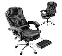GartistGo Chaise de bureau ergonomique avec repose-pieds, en cuir synthétique avec fonction d'inclinaison, réglable en hauteur, pivotant à 360°, hauteur réglable (noir)