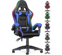 GartistGo Chaise de jeu avec lumières LED, chaise de bureau ergonomique inclinable avec lumières RVB, appuie-tête réglable et soutien lombaire, chaise de bureau d'ordinateur en cuir synthétique