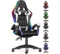 GartistGo Chaise de jeu avec lumières LED, chaise de bureau ergonomique inclinable avec lumières RVB, appuie-tête réglable et soutien lombaire, chaise de bureau d'ordinateur en cuir synthétique