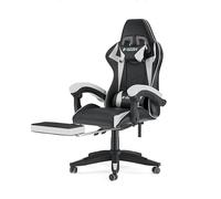 GartistGo Chaise de jeu avec repose-pieds extensible et support lombaire réglable, inclinable de 90 ° à 155 °, en cuir synthétique, chaise d'ordinateur ergonomique, chaise de bureau en mousse à