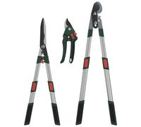 GARTOL Kit 3 pièces d’outils de jardinage - Coupe-branches à lames franches, taille-haies, sécateur avec poignées télescopiques en aluminium, coupe-branches extensibles de haute résistance, ciseaux de