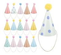 GARVALON 16 Chapeaux Coniques D'anniversaire en Papier Pompons Colorés, Assortiment de Tailles, Accessoires Décoratifs pour Fête D'garçon et Filles et Adultes, Couvre-chefs Festifs