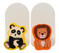 GARVALON 2 pièces Crochets Muraux Adhésifs pour Salle de Bain et Chambre Patères Sans Perçage Fer et Bois Supports Solides pour Vêtements et Accessoires Décor Animaux Cartoon Panda Lion