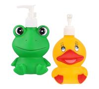 GARVALON 2 pièces Distributeurs de Lotion Mignons Vinyle avec Pompe Bouteilles de Shampoing Solides et Sûres pour Maison Canard et Grenouille Accessoires Salle de Bain