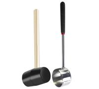 GARVALON 2 pièces Ouvre-noix Acier Inoxydable pour Ouverture de Noix Tropicale Marteau Caoutchouc avec Manche Bois et Outil Décapsuleur Kit Pratique pour Coquilles Dures