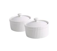 GARVALON 2 pièces Ramequins de Cuisson Céramique Blanche pour Pudding et Soufflé Bols à Dessert Antiadhésifs Ustensiles Pâtisserie Compacts pour Four et Pâtisserie