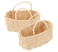GARVALON 2pièces Paniers Tressés Rotin Miniatures Anses Formes Ovales et Rectangulaires Décoratif et Fonctionnel Accessoire pour Maisons de Poupées et Rangement Objets Petits