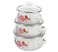 GARVALON 3 pièces Pot Émail Double Poignées Mini Marmite à Soupe Résistante à Usure Couvercle Inclus pour Cuisson Maison Induction