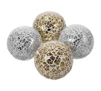 GARVALON 4pièces Boule Décorative Verre Mosaïque De Orbes Brillants pour Décoration De Table Mariage Et Intérieur Couleur Dorée Et Argentée