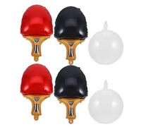 GARVALON Ballons de Tennis de Table en Aluminium 6 Pcs - Décorations Sportives pour Fête D’Anniversaire Ballon Rond Blanc et Raquettes Rouges et Noires Accessoires de Fête Thématique