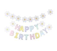 GARVALON Bannière d'Anniversaire en Papier Fleur Marguerite 8 Pièces Guirlande Joyeux Anniversaire Colorée pour Décoration Fête Garçon et Filles Accessoire Photo Décor Mural Festif