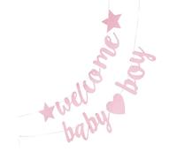 GARVALON Bannière de Bienvenue Pailletée pour Shower Fille 2 Pièces Décoration Suspendue pour Fête de Révélation Fond Photo Accessoires Festifs pour Événement Naissance