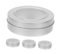 GARVALON Boîtes Métalliques Rondes Rangement Sécurisé et Organisation Argentées Lot de 4 avec Couvercles et Fenêtre en Tôle pour Cookies et Bijoux pour Fêtes et Bureau
