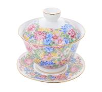 GARVALON Bol à Thé Traditionnel Chinois en Céramique Émaillée 140 Ml avec Couvercle Tasse à Thé Imprimée aux Fleurs Compact et Portable