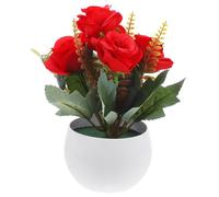 GARVALON Bonsaï Artificiel en Pot de Plastique Décoratif Fleurs de Rose Réalistes, Facile d'entretien, Cuisine et Bureau à Domicile