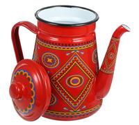 GARVALON Bouilloire en Émail 1,5 L Rouge Vintage pour Café et Thé, Adaptée à Plaques Induction et Gaz, Bouilloire Pratique à Usage Quotidien pour Maison, Camping Cuisine