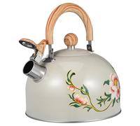 GARVALON Bouilloire Sifflante en Acier Inoxydable Motif Floral Bouilloire Cuisine 25 L Beige Crème Compatible Toutes Plaques Théière Légère et Portable Sifflet Sonore pour Usage