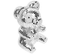 GARVALON Boule Disco à Facettes Ours Décorative Petite Taille Argentée Décoration Lumineuse de Bureau pour Fête et Intérieur Boule Disco Ours Effet Miroir Stable et Artisanale