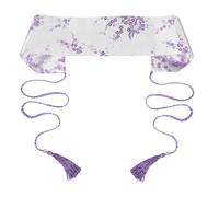 GARVALON Ceinture Large Japonaise Vintage pour Femme Ceinture Hanfu à Nouer Ajustable avec Broderie et Pompons Accessoire Oriental pour Kimono et Robe Traditionnelle Couleur Violette