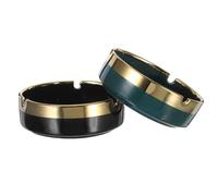 GARVALON Cendrier Rond en Céramique Vintage Coupe-Vent 2 Pièces Vert Foncé et Noir Détails Dorés Accessoire Fumeur Décoratif Intérieur et Extérieur Salon et Jardin