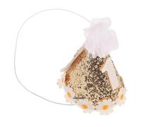 GARVALON Chapeau d'anniversaire pour Bébé Fille 1Er Anniversaire de Cône Décoré de Marguerites Pailletées Couleur Dorée Léger et Portable Accessoire Photo Original pour Fête Garçon et