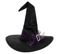 GARVALON Chapeau de Sorcière Violet Froncé Voile en Toile D’Araignée Motif Étoiles et Lunes Accessoire de Déguisement pour Femme Fête Halloween Carnaval et Cosplay
