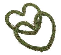 GARVALON Couronne de Vigne de Cœur 25 CM 2 Pièces Guirlande Rustique en Rotin Vert Décorations pour Porte d'Entrée Fête Saint-Valentin Mariage et Noël