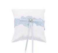 GARVALON Coussin Porte-Alliances en Dentelle Nœuds pour Mariage Romantique, 1 Pièce Bleu Ciel, Accessoire Cérémonie Élégant