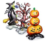 GARVALON Décorations Halloween Gonflables en Aluminium Kit 3 Pièces Citrouille Arbre Sec et Sorcière en Carton Ballons de Fête Résistants pour Intérieur et Extérieur Fournitures pour
