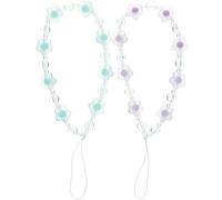 GARVALON Dragonne de Téléphone Perlée 2 Pièces Breloques Fleurs Cordon de Téléphone Perlé Violet et Vert Accessoires pour Smartphone Usage Extérieur Sécurisé