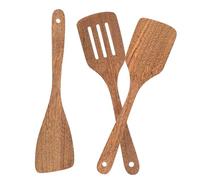 GARVALON Ensemble 3 Spatules en Bois de Poulet - Ustensiles Cuisine Résistants à la Chaleur Rayures - Manche Ergonomique pour Poêles Antiadhésives - Usage Familial et Cuisson Sécurisée