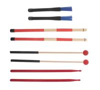 GARVALON Ensemble D’Accessoires pour Batteur 8 Pièces avec Paquet de Transport Noir Baguettes Rouges Antidérapantes Balais en Nylon Bleu et Rouge en Bois Kit Complet pour Percussion