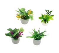 GARVALON Ensemble De 4 Miniatures De Plantes en Pot pour Maison De Poupées Décoration De Paysage Microminiature avec Fleurs Rouges Feuilles Jaunes Et Végétation Verte pour Bureau Et