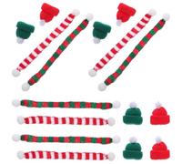 GARVALON Ensemble de 48 Décorations de Noël Mini Bonnets Tricotés et Écharpes 15 CM en Laine Pompons Argentés Rouge et Vert pour Bouteilles de Vin Sapin et Loisirs Créatifs