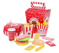 GARVALON Ensemble de Jouets Cuisine en Bois pour Garçon et Filles - Jeu de Simulation Fast-Food Hamburger et Frites - Accessoires de Jeu de Rôle Éducatifs et Sûrs pour Anniversaire