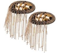 GARVALON Épaulettes à Franges Dorées Strass Paire Décorative pour Costume Accessoires d'Artisanat Couture Épaulette Pompon Légère et Solide Attaches de Sécurité Faciles à Fixer