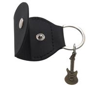 GARVALON Étui à Médiators en Cuir PU Noir avec Porte-clés en Alliage Cuivre Antique, Rangement Portable pour Médiators Guitare Électrique et Acoustique, Paquet de Ramassage 2 Pièces