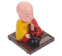 GARVALON Figurine de Moine Bouddhiste à Alimentation Solaire, Décoration Voiture en Plastique Tête Qui Bouge et Frappe Le Poisson en Bois, pour Balcon ou Tableau de Bord