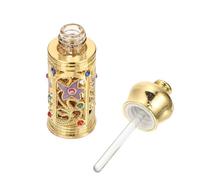 GARVALON Flacon D'huile Essentielle en Verre et Alliage Doré Flacon de Parfum Décoratif Moyen-Orient Contenant à Parfum Vide pour Cosmétiques et Huiles Essentielles Élégant