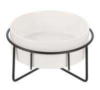 GARVALON Gamelle Surélevée pour Chat et Chiot 400 ML Bol Blanc en Céramique et Support Métallique Noir Antidérapant pour Alimentation et Eau Protège Le Cou et Facilite la Digestion