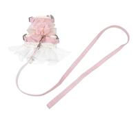 GARVALON Harnais et Laisse pour Chat M en Tulle Doux Rose à Fleurs Réglable et Anti-Fugue Ensemble Licol Confortable pour Chatons Lapins et Petits Animaux en Promenade