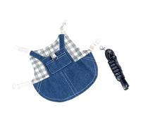 GARVALON Harnais pour Lapin Nain Réglable en Tissu Doux à Motifs Tartan Gris Taille L, Kit Laisse de Traction Confortable pour Petits Animaux, pour Lapins et Cochons d'Inde en Promenade