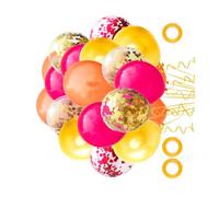 GARVALON Kit Ballons Latex Rouge Orange Or avec Confettis Sequins et Rubans Décorations Suspendues pour Fêtes Anniversaires Mur et Plafond Accessoires Festifs Réutilisables Latex Sûr